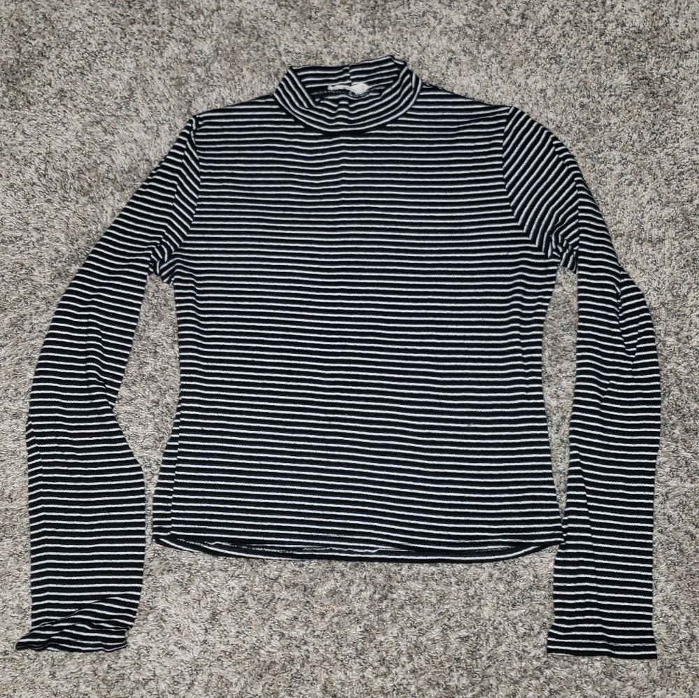 Olivia Rae| Black and White Striped Mock Turtleneck Long Sleeve Top